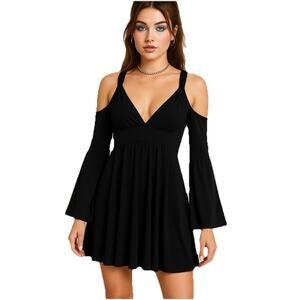 Arden B Y2K 2000s Babydoll Cold Shoulder Bell Sleeve Mini Dress S Small USA